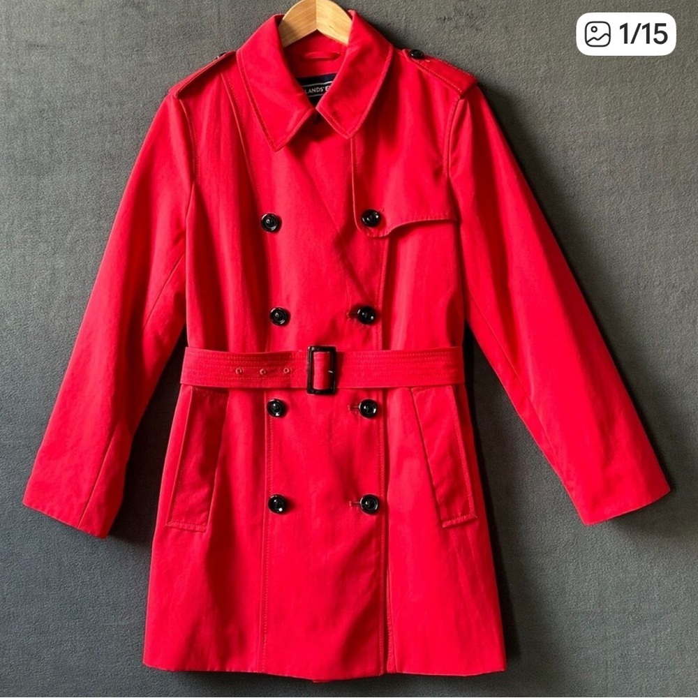 Lands' End Vibrant Red Rain Trench Coat